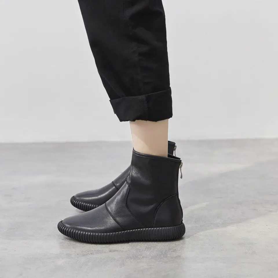Booties White Platform Female Ankle Boots Work Sneakers Chunky Leather Short Shoes for Women Sports Flat Footwear Spring 2024 PU XJ250807