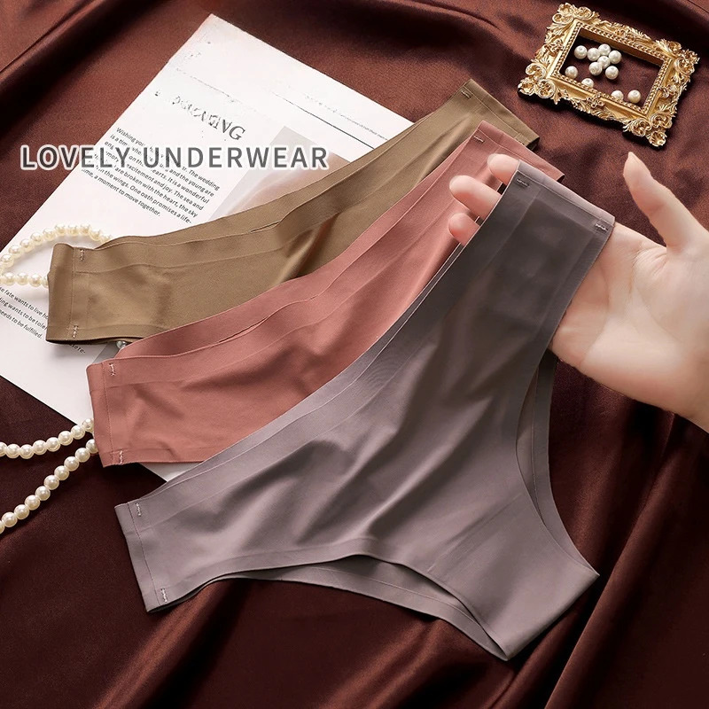 4PCSSet Seamless Pantie Sexy Underwear Ice Silk Underpants Low Waist Gstring Female Soft Solid Ultrathin Briefs 250807