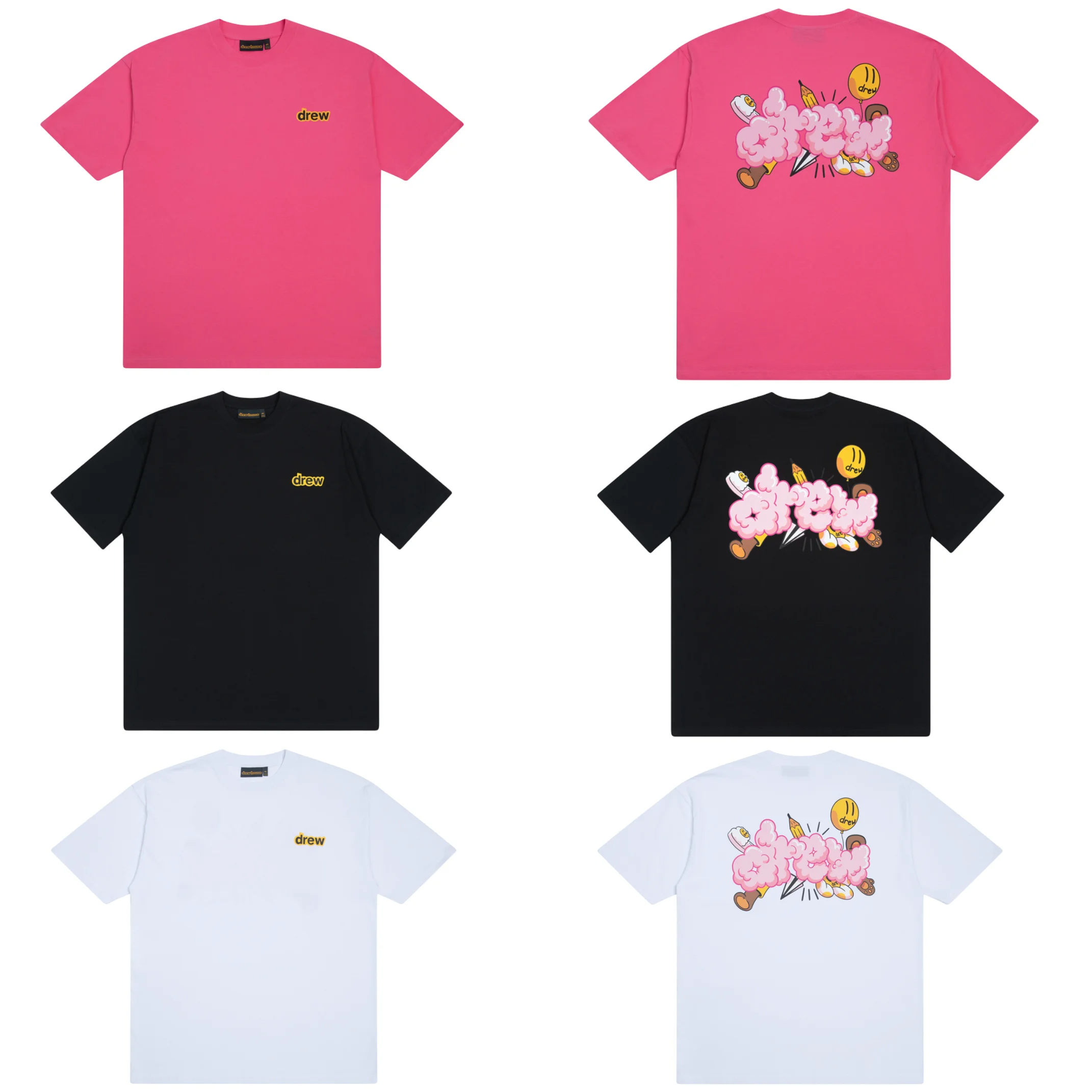 Drew House New Mens Clothing print logo T shirt men's and women's printed loose short sleeve T-shirt Designer luxury