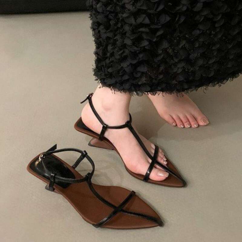 French Style Pointed Cross Strap Wedge Sandals for Women 2025 Summer New Open Toe High Heel Roman Shoes