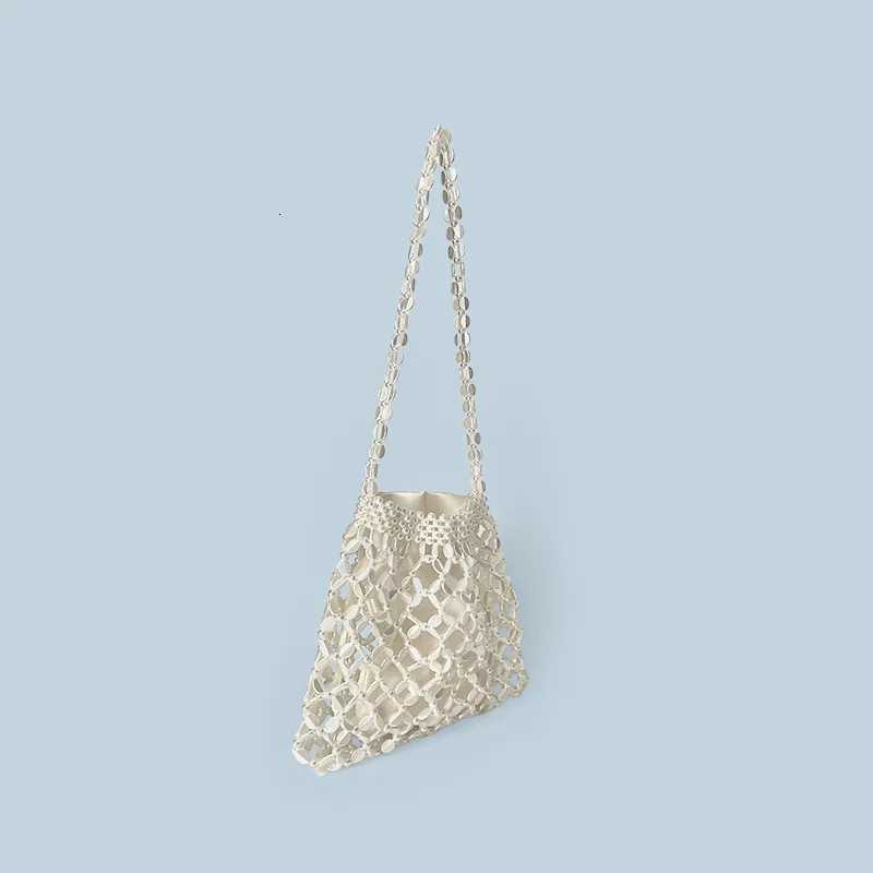 New handheld niche design silver handmade bead woven handbag essential for summer shoulder bag Z250807