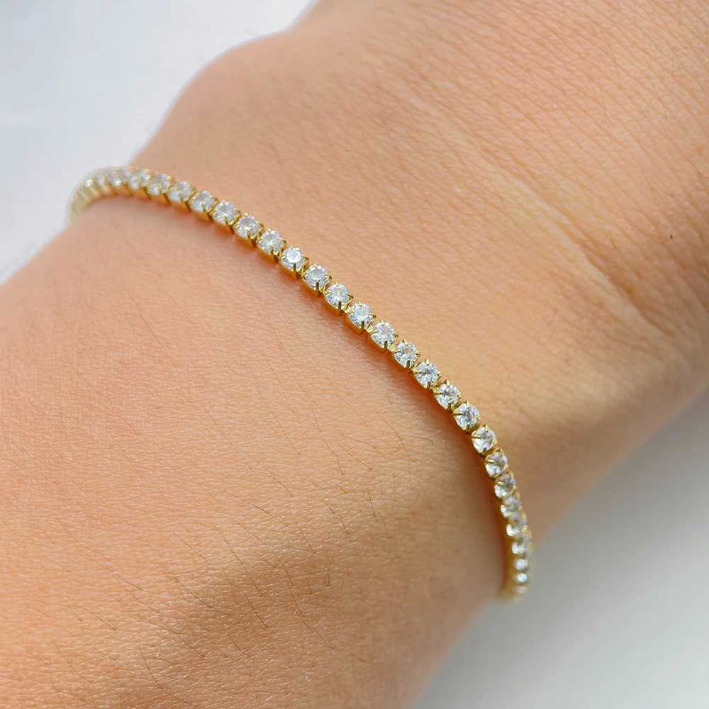 2mm 13cm-15-17-19cm Cluster CZ Link Chain Tennis Bracelets For Women Girls Friendship Jewelry Stainless Steel Bracelet W250807
