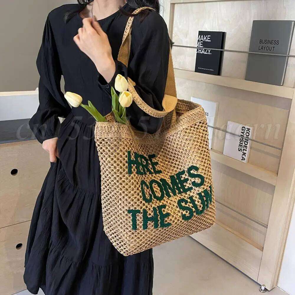 Straw Shoulder For Women's Raffia Hollow Out Woven Bag Large Capacity Rattan Crochet Tote Bags Summer Beach Underarm Handbag