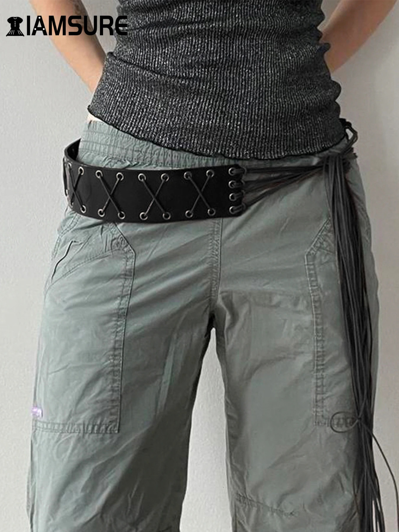 IAMSURE Vintage Bandage Tassels Pu Belt Y2K Hollow Out Punk WomenS Outdoor Fashion Skirts Jeans Trouser Decorative Waistband 250806