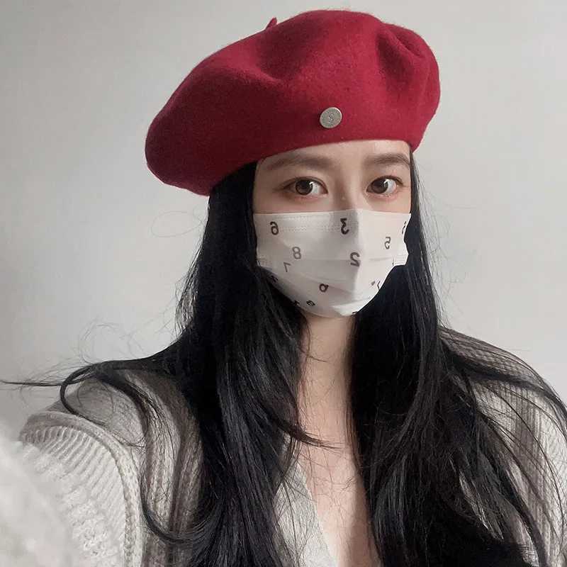 Vintage Winter Thick Warm Woolen Plain Beret Hat for Womens Girls Spanish Print Artist Casual Solid Color Beanie C XJ250807