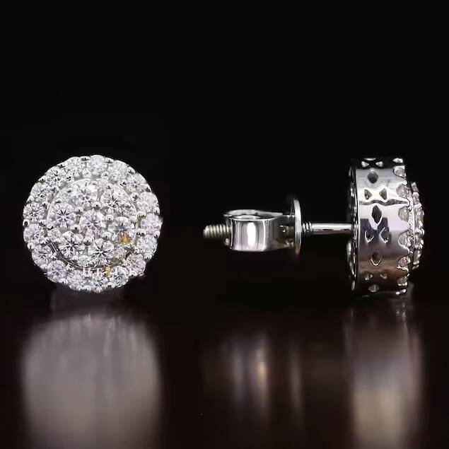 Dope Jewelry 925 Sterling Silver Diamond Gold Plated Earrings 10mm Round Shape Hiphop VVS Moissanite Stud Earrings