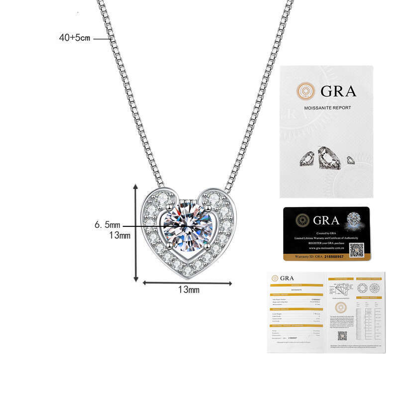 Shijia Heart Pure Sier 1 ct Moissanite Necklace Versatile Valentine's Day Gift