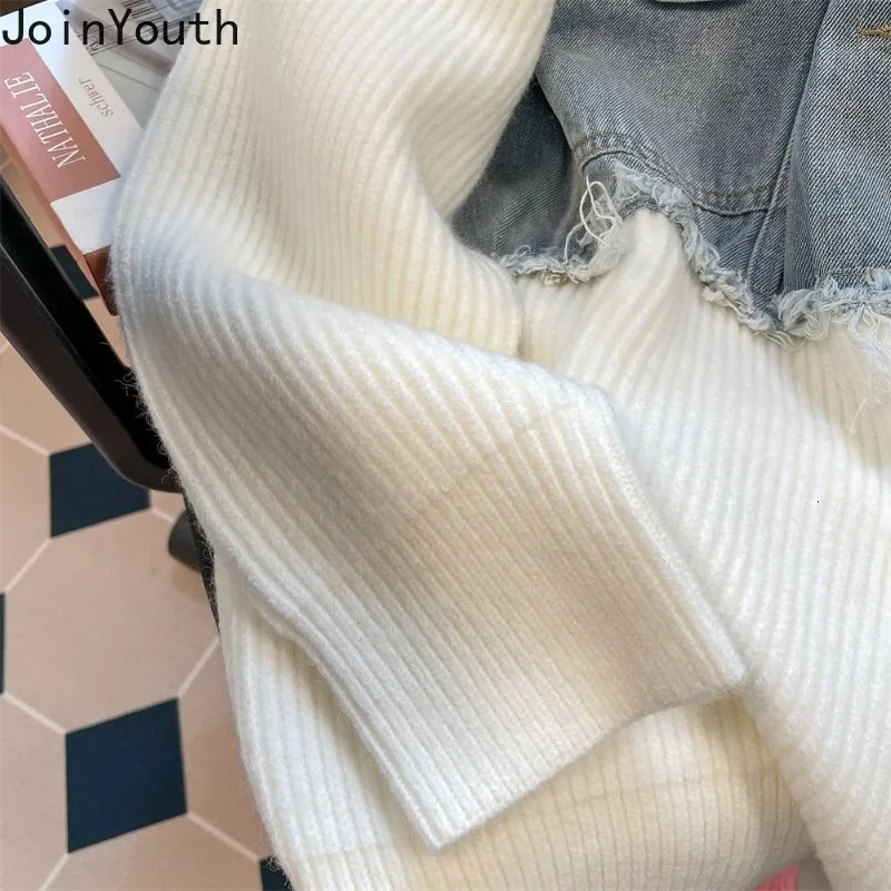 Streetwear Oversized Pullovers Women Clothing Patchwork Denim Casual Jumper Sueter Mujer Vintage Fashion Knitted Sweater Coat 250804