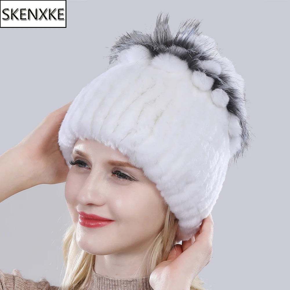 Russia Winter Quality Real Fur Hat Natural Warm Rex Rabbit Fur Cap Lady Warm Knitted 100% Genuine Rex Rabbit Fur Hats 250806