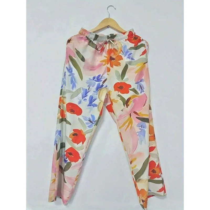 Plus Size 1XL5XL Womens Summer Fashion Printed Straight Pants Vacation Style Trousers 250805