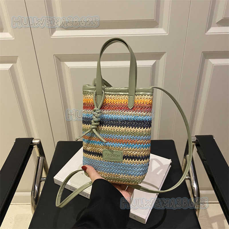 Style Colorful Striped New 2025 Womens Spring Summer Trendy Fashion Woven Bag Shoulder Crossbody Phone Bag H250806