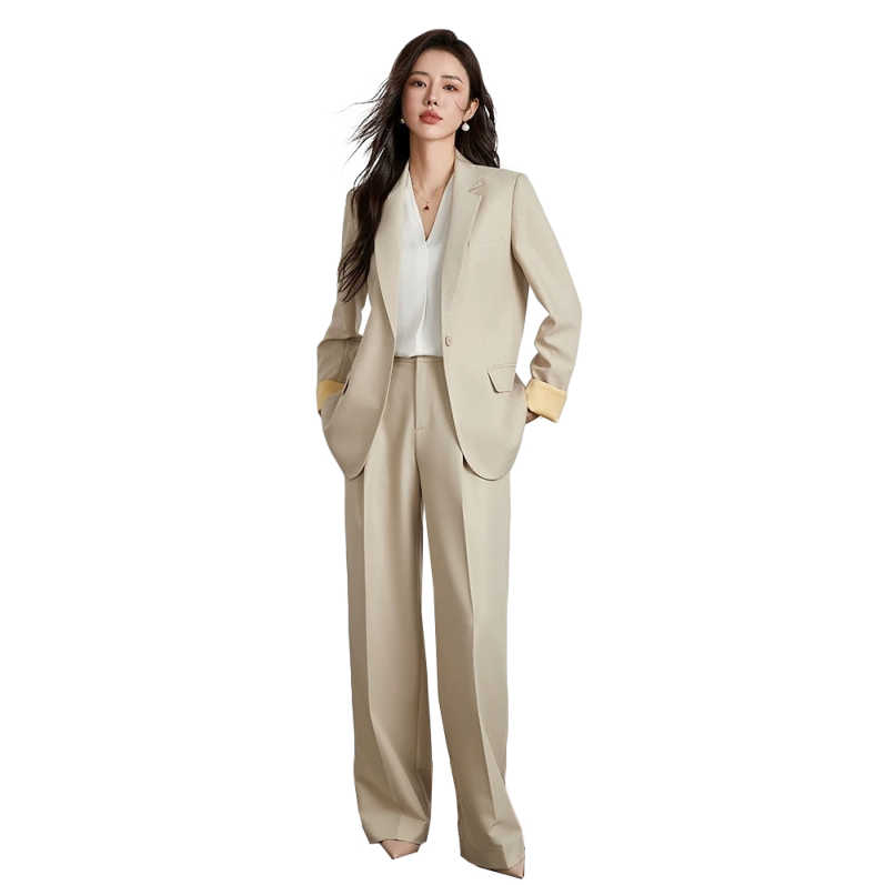 Fashion Women Suits 2 Piece Blazer Pants Loose Peak Lapel Long Sleeves One Button Business Office Women Customized