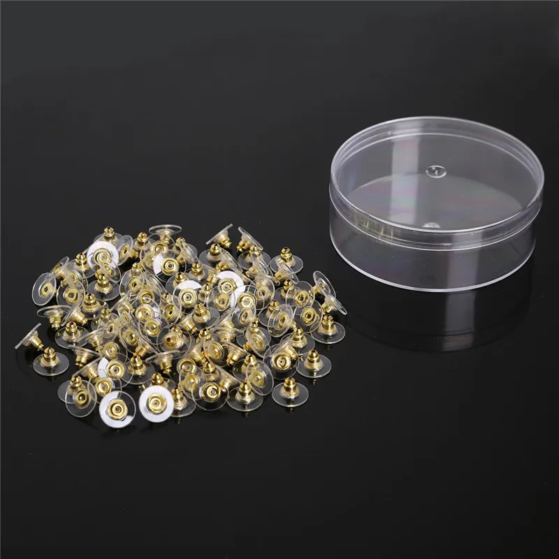 100pcs DIY Craft Accessories Silicon Stud Earring earrings Back Stoppers Ear Post Nuts Jewelry Findings Components Gold and Silv 250804