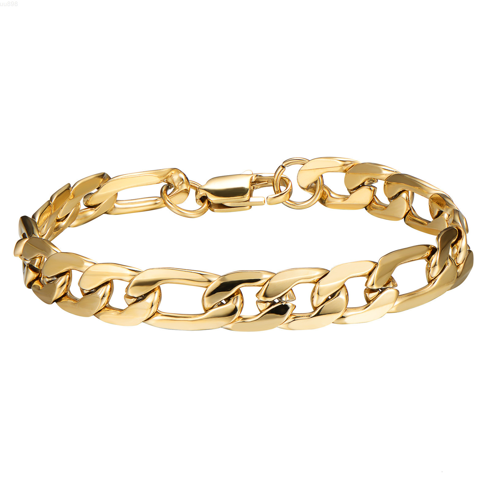 Mens Luxury 14K Gold Plated Stainless Steel Bracelet Cuban Link Curb Figaro Chain Geometric Pattern for Anniversaries