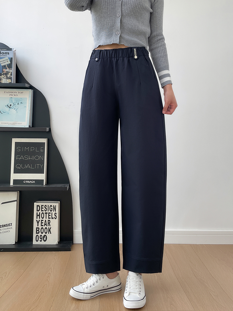 618# Titanium Gold Cotton Curved Knife Pants Elastic Waist Design Slimming and Leg-Lengthening Straight Leg Pants