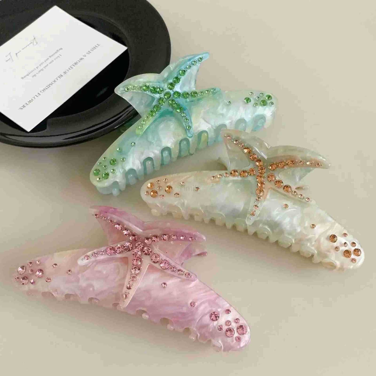 1 Starfish Hair Claw for Women Rhinestone Acetate Claw Clip Vacation Jewelry Hair Clip Trendy Claw Clips Hair Accessories U250807