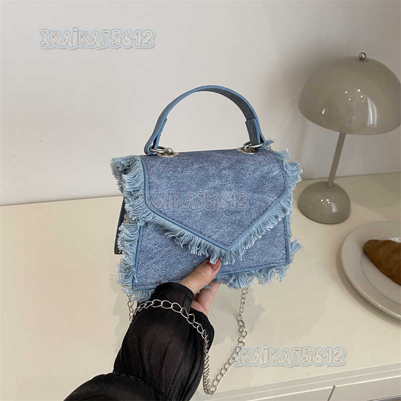 Denim Tassel Bag for Women 2024 New Niche Chain Shoulder Bag Fashion Handbag Crossbody Bag H250806