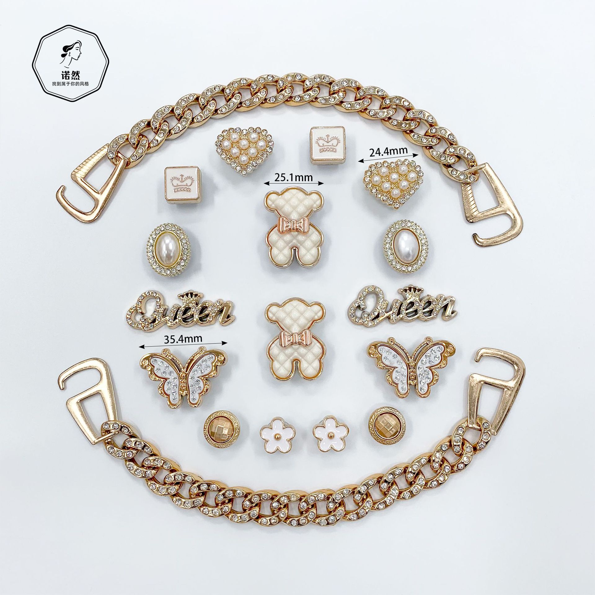 rhinestone bear chain heart shoe decoration set fashionable DIY shoe accessories suitable for sandals and chlorine ABS material Z250402