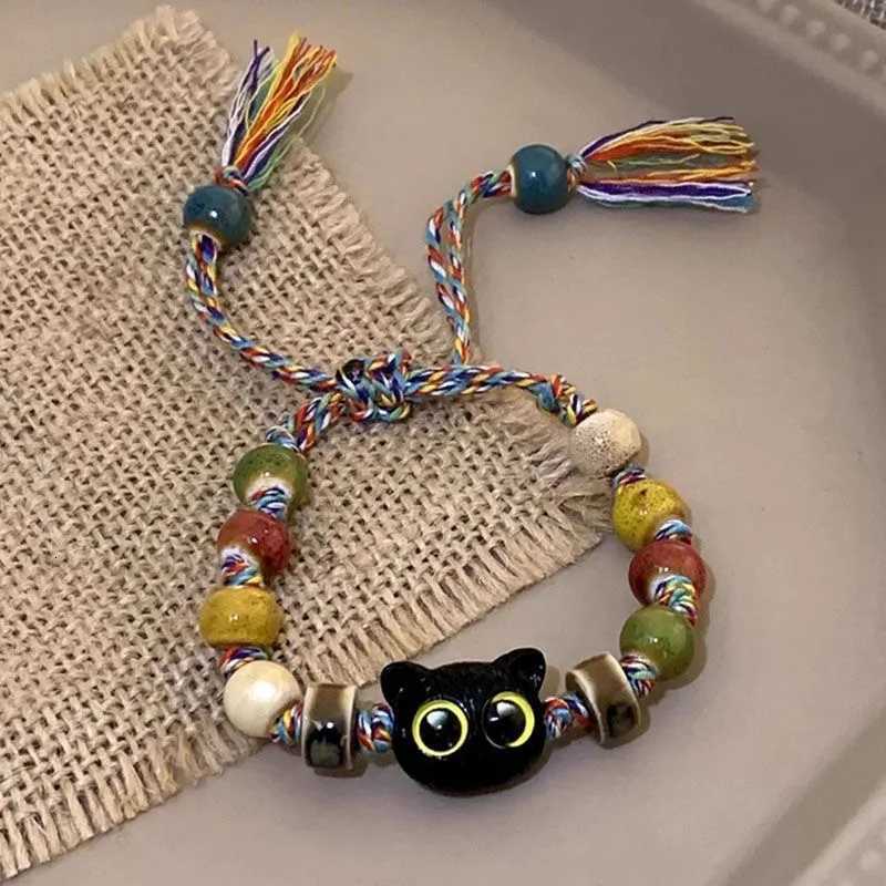 1/2PCS Tassels Big Eye Cat Bracelets for Women Men Sweet Cool Skull Ceramic Beaded Bracelet Aesthetic Party Jewelry Accessories W250807