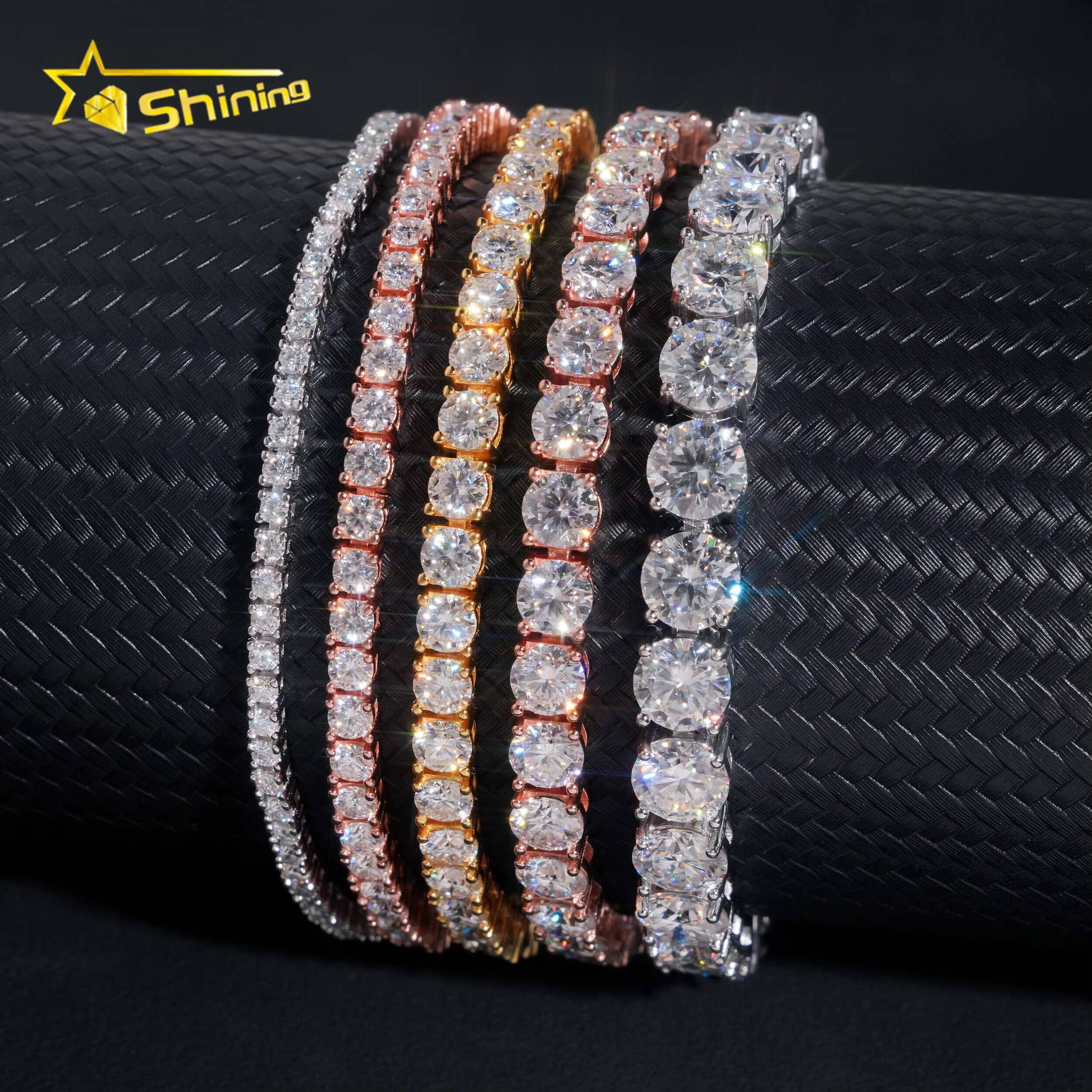 High Quality Pass Diamond Tester Hip Hop 925 Sterling Silver 2mm 3mm 4mm 5mm 6mm Moissanite Tennis Chain Bracelet