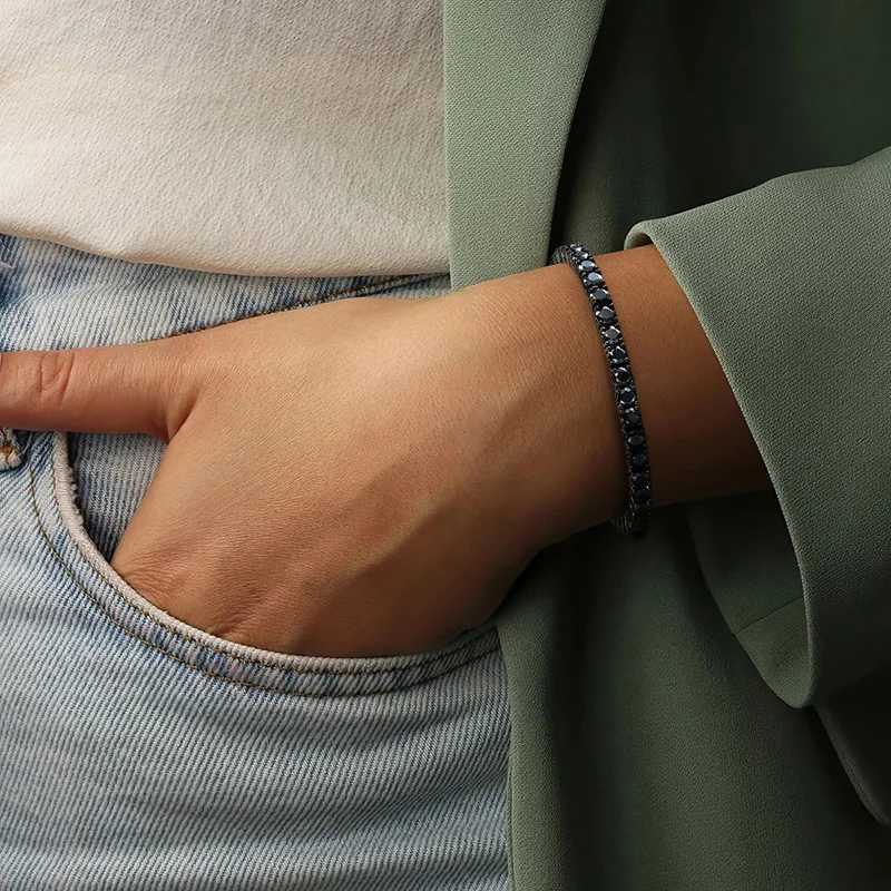 3mm 4mm Black Moissanite Tennis Bracelet Full Diamond GRA 925 Sterling Silver Plated 18k Hiphop Bracelets for Women Men W250807