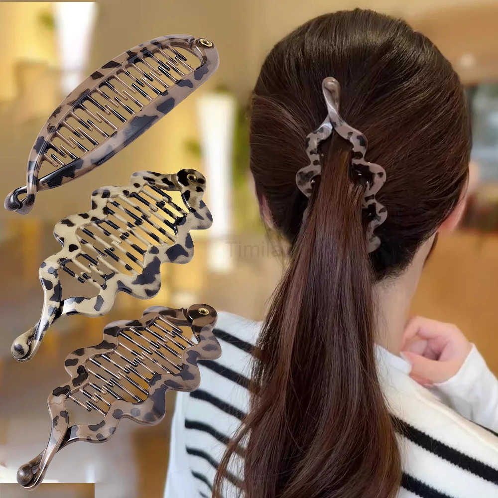 Leopard Fish Shaped Hairpin Twist Ponytail Banana Hair Clips Comb Clamp Girl Hair Accessories Barrettes Headwear Hairgrips U250807