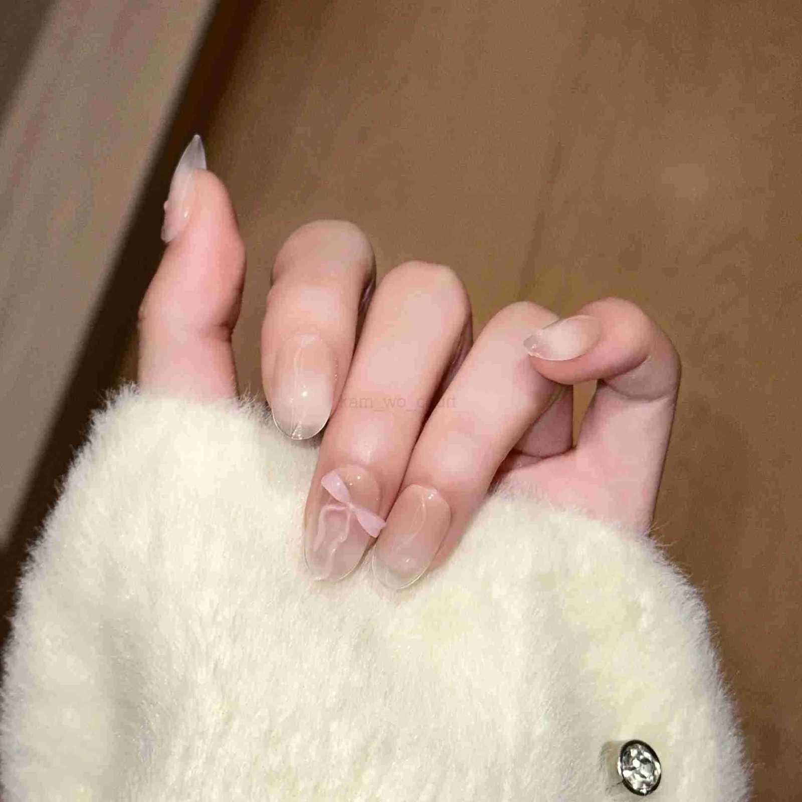 10Pcs Ballet Sweetheart False Nails Bowknot Pearl French Press on Nails Pink Almond Artificial Nail Art Handmade Lace Fake Nails M250807