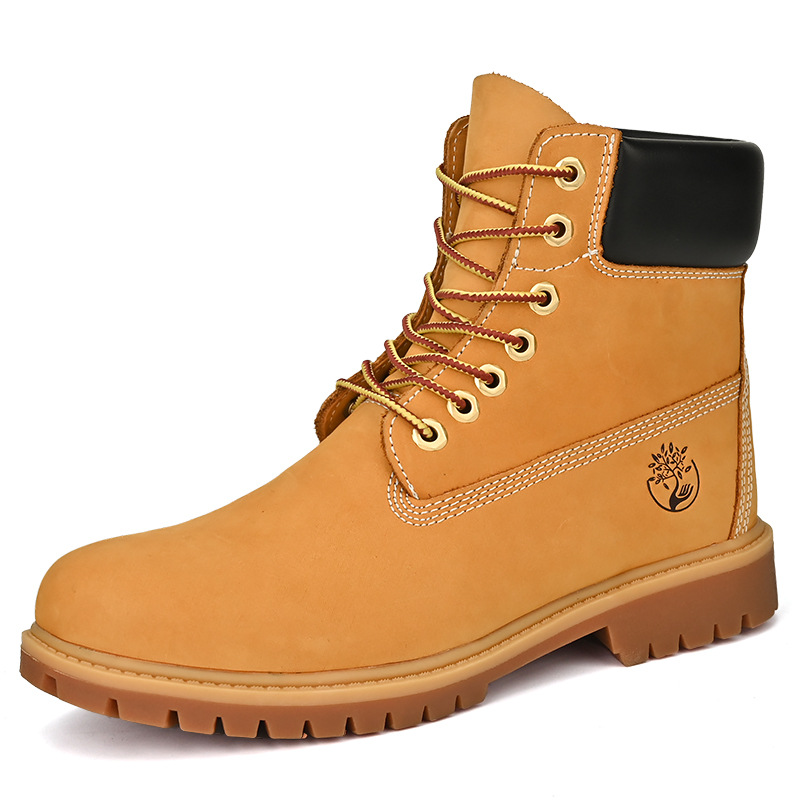 2025 Autumn Winter Fleece Lined High Top Boots Unisex Large Sizes 35-47 Versatile Fashion Couple Work Boots Yellow for Men and Women