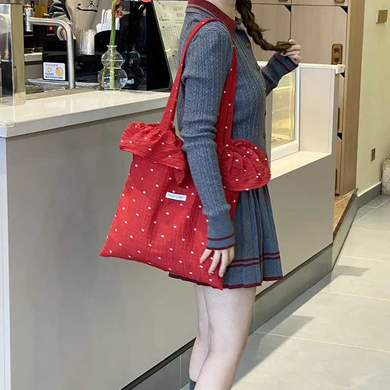 All-match Wave Point Chiffon Shoulder Bag Large Capacity Fairy Mesh Handbag Commuting Bag Korean Style Tote Bag Women Z250807
