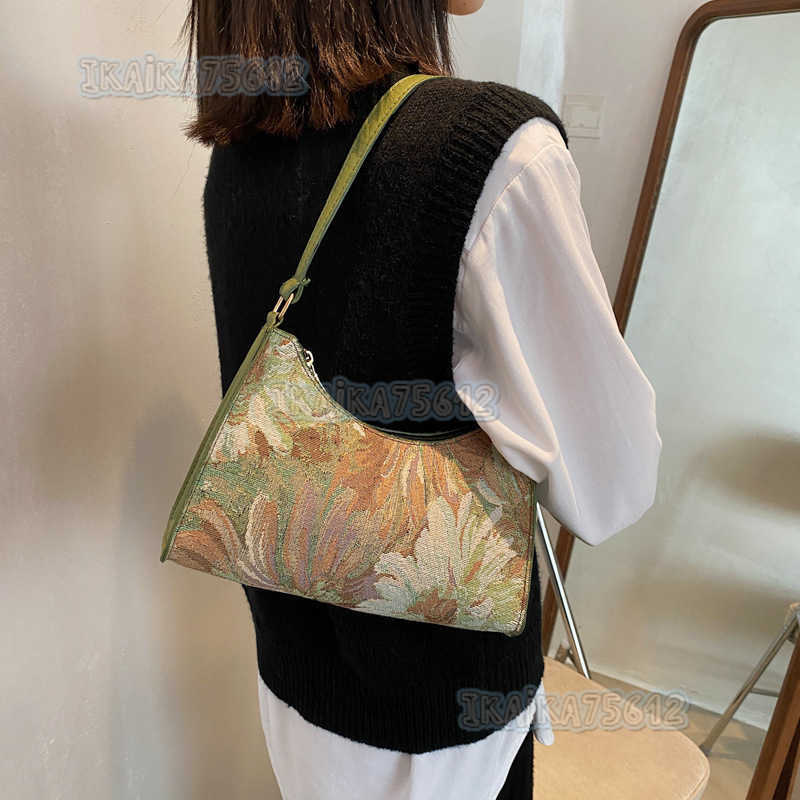 Popular Leisure Design Bag 2021 New Fashion Girl Autumn Simple Underarm Bag Oil Painting Shoulder Small Square Bag H250806