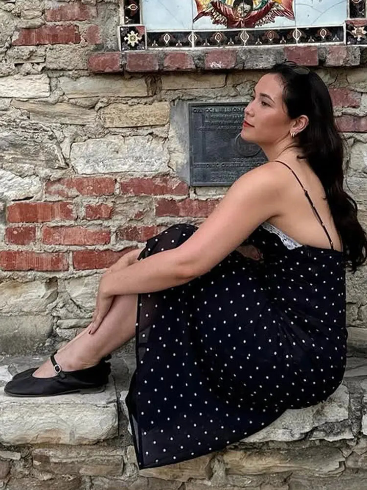 Tossy Lace VNeck Patchwork Maxi Dres Backless High Waist Slim Spaghetti Contrast Party Dress Female Spring Long 250807