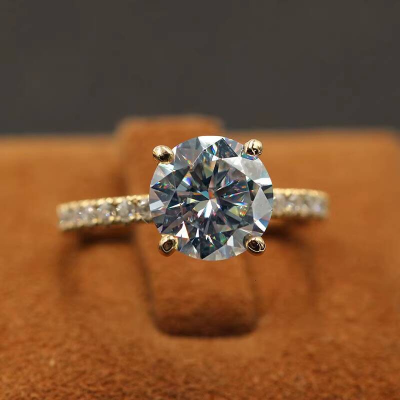 High Quality Gold Moissanite Wedding Ring Pass Diamond Tester Round Cut 2CT Moissanite 18k Gold Engagement Rings