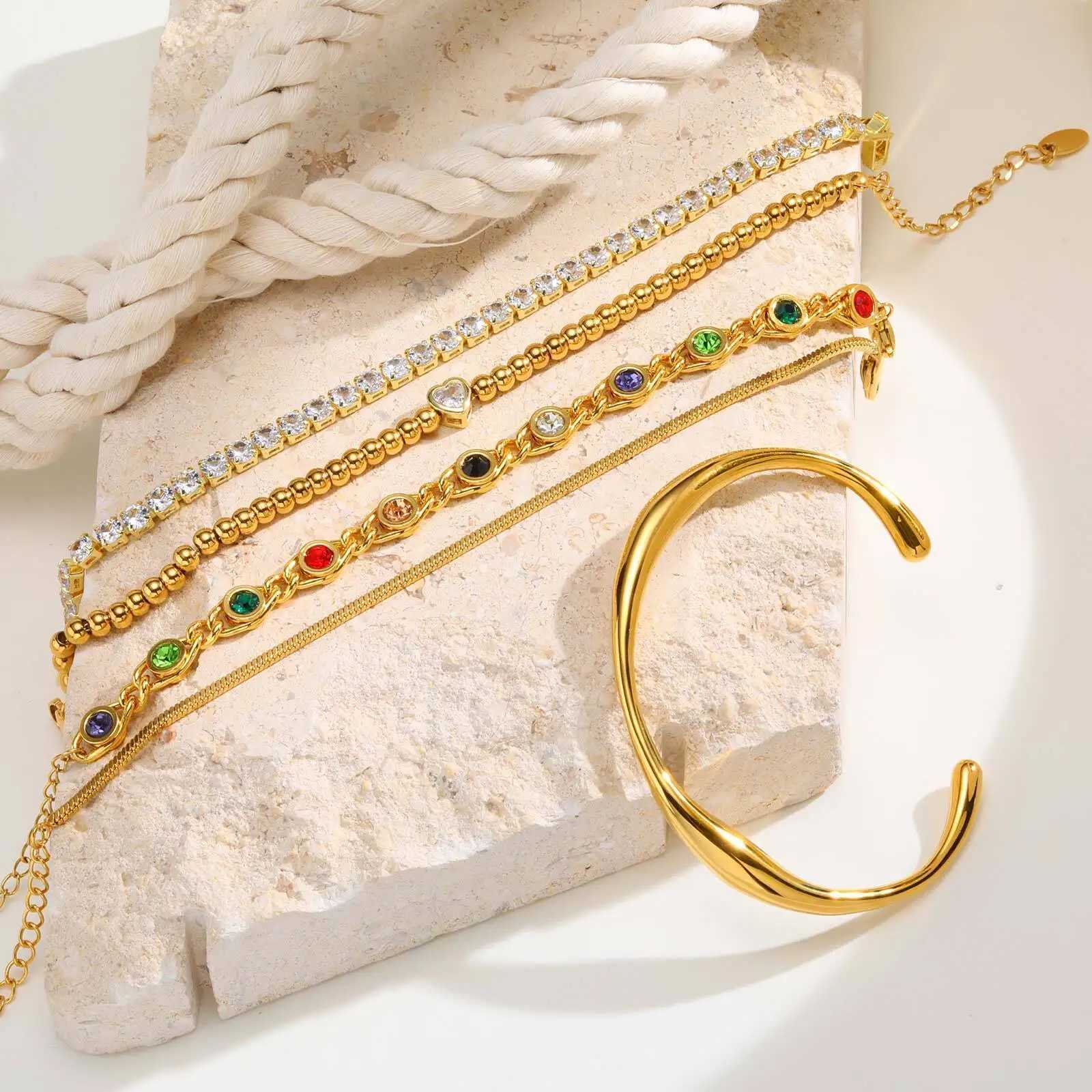 100% Zircon Heat Chain Bracelet Adjustable Gold Plated Stainless Steel Bracelet Cuffs Wristband Anniversary Gift for Women W250807