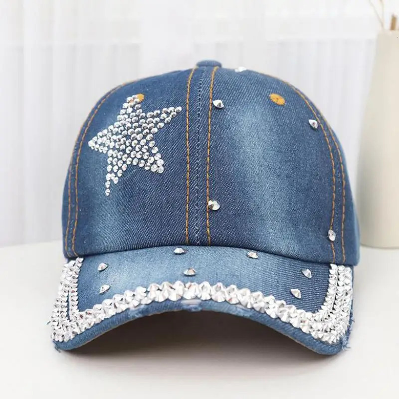 Baseball Cap Women Rivet Beads Letters Denim Cloth Hats For Women Men Unisex Sunshade Sun Hat Hip Hop Casual 250730