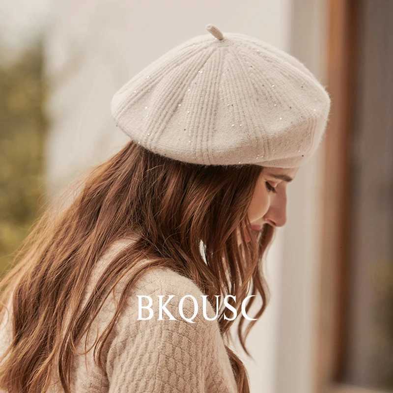 Spring Womens Knitted Beret Hats Female Colorful Velvet Knit Painter Beret Ladies Small Sequins Fashion Artist Berets Cs XJ250807