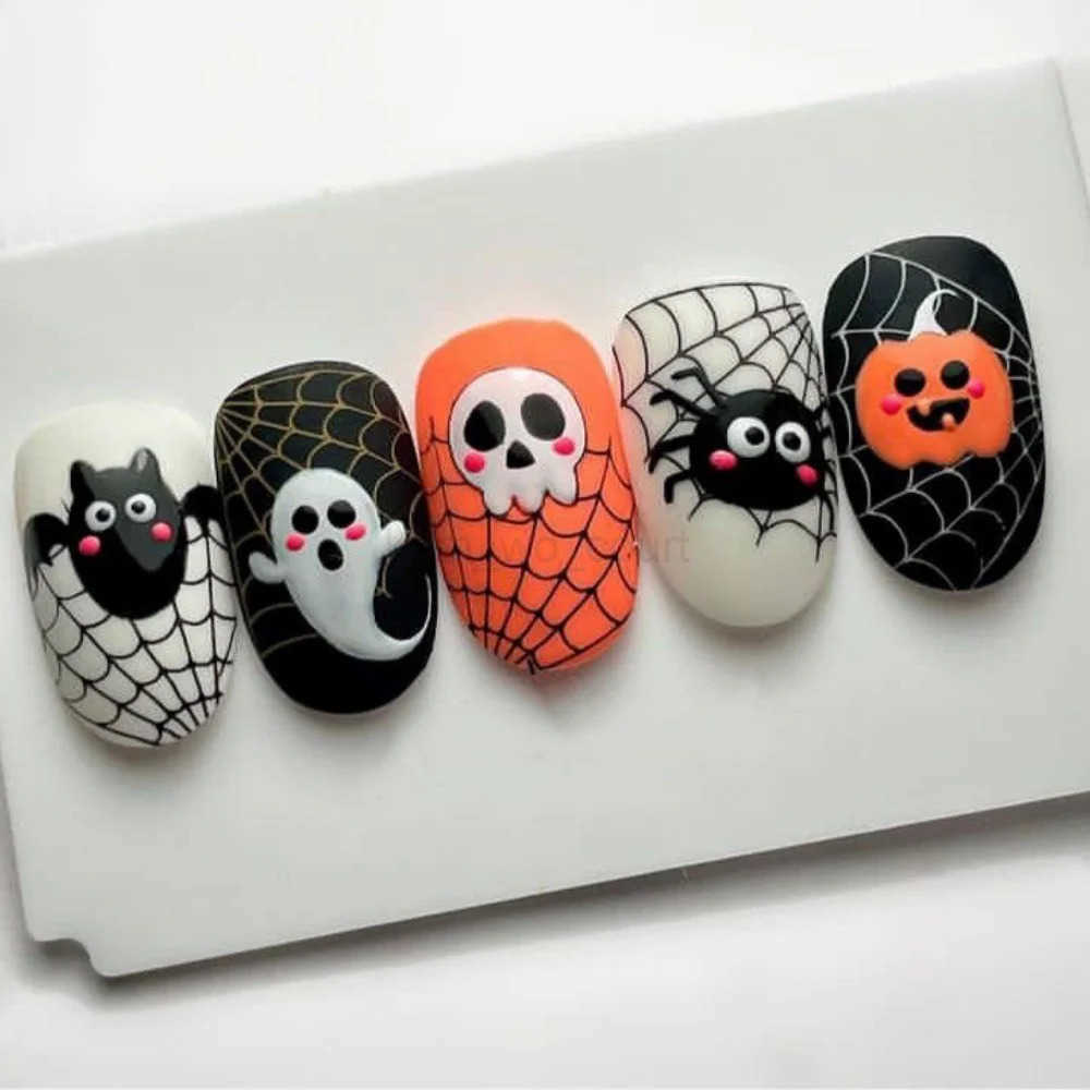 24pcs Fashion Bat Phantom Press-on Nails Art Halloween Round Almond False Nails Sets Wearable Mid-length Fake Nail Tips Manicure M250807