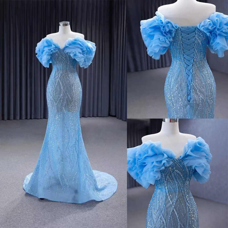 Gorgeous Evening Dresses Mermaid Sweetheart Handmade Flower Crystal Wedding Dresses Vestido De Noche Customized
