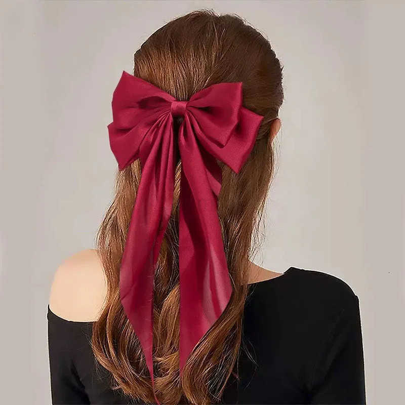 Elegant Solid Large Bow Ribbon Hair Clip For Women Girl Sweet Headbands Soft Satin Hairpin Hairtuck Fashion Hair Accessories U250807