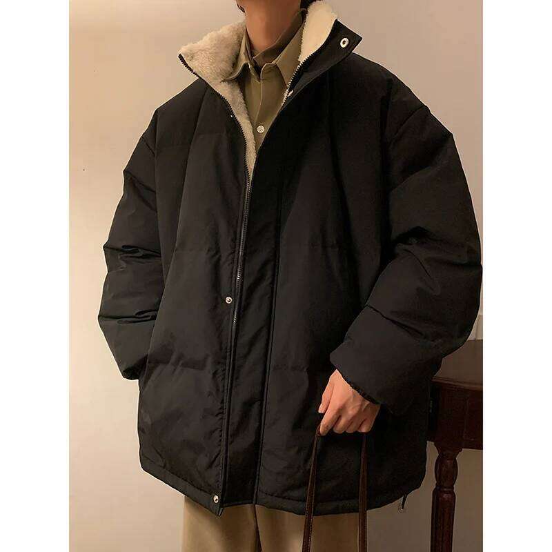 Designer Clothing 2025 Men Haruku Warm Bubble Winter Jacket Stand Collar Oversize Parkas Style Male Padded Coat Korean Puffer Jackets
