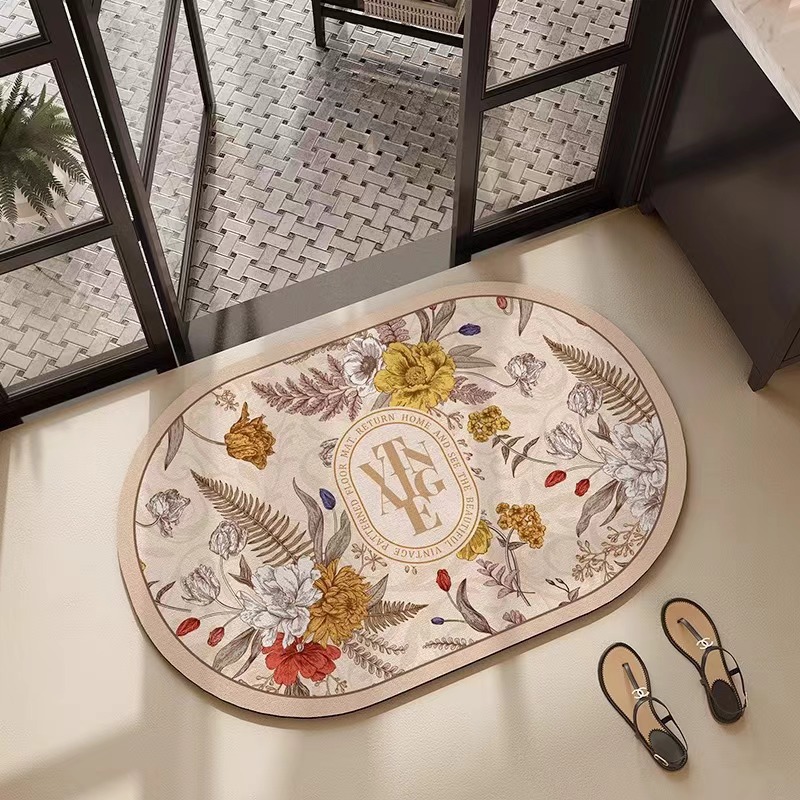 Luxury designer Bath Mats carpet bathroom kitchen floor mat print Retro yoyer floor mat bathroom water absorbing and non slip home decoration Pink