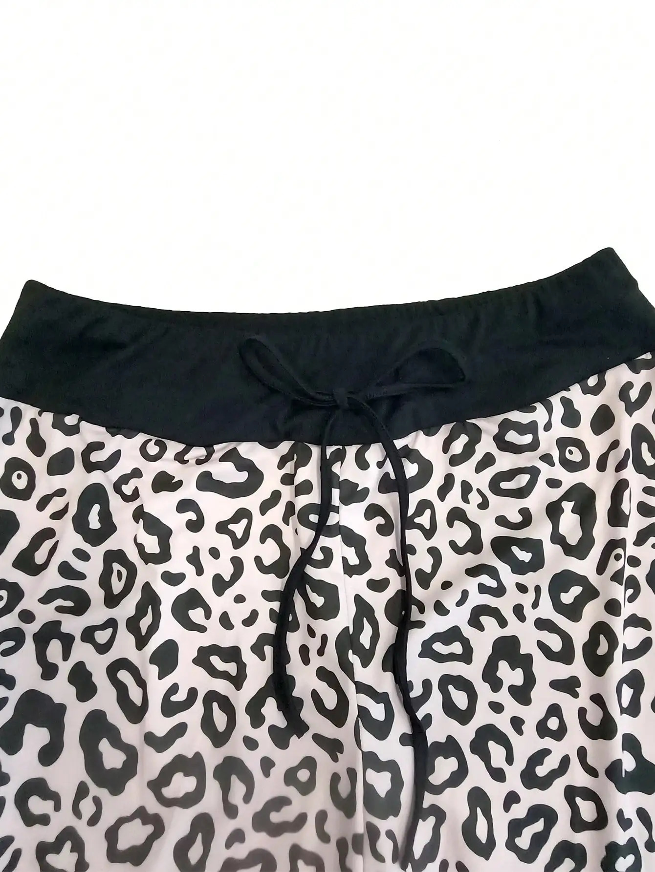 Plus Size Spring Summer Womens Fashion Elastic Waist High Pants Leopard Printed Drawstring Baggy Wide Legs 250805