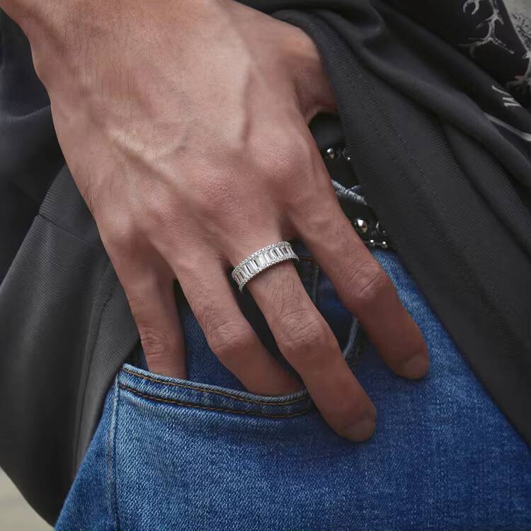 Fine Jewelry Hip Hop Ring 925 Sterling Silver VVS Moissanite Baguette Diamond Ring Hip Hop Jewelry for Man and Women