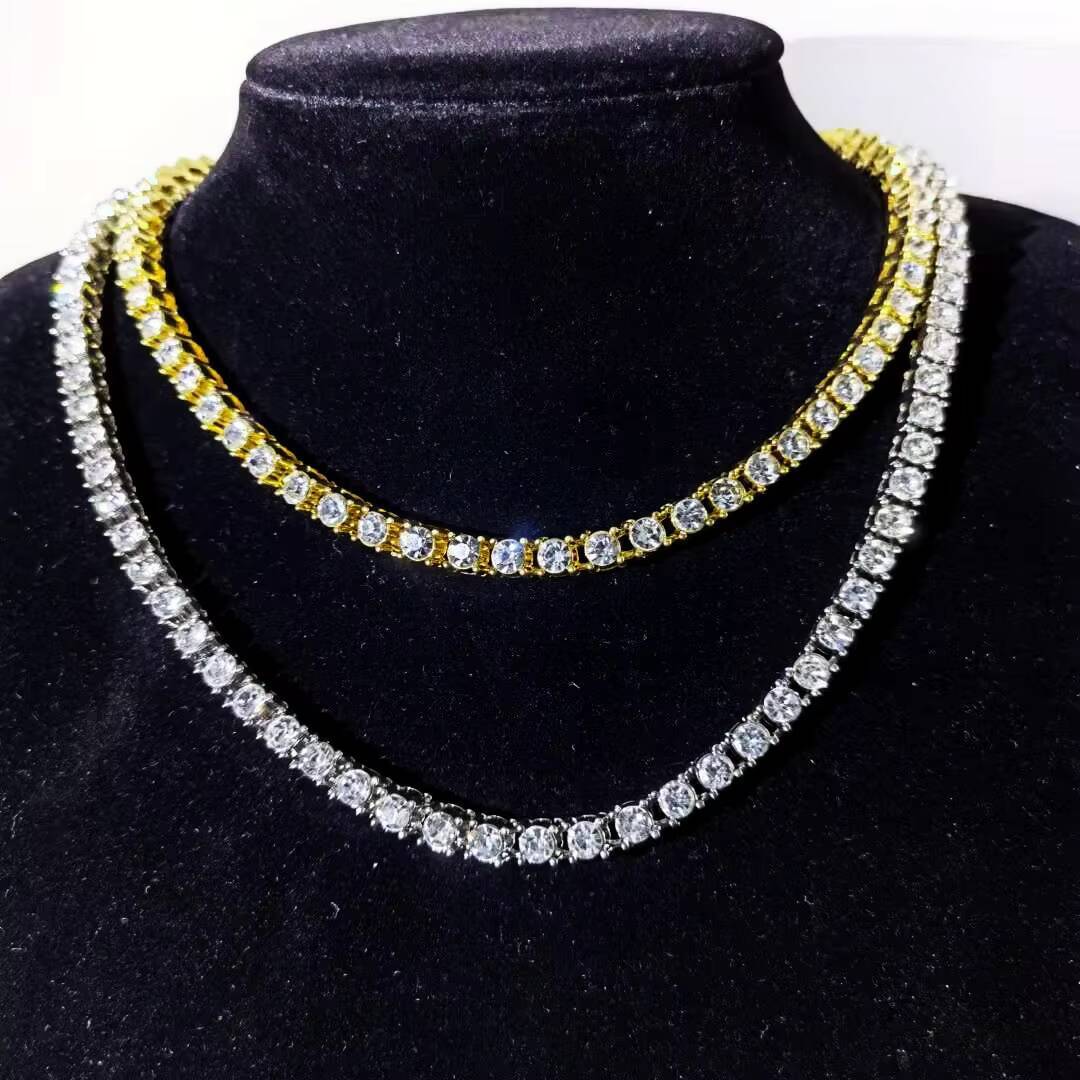 Hot Selling 5mm Diamond Gold Plated Rhinestone Stainless Steel Cuban Tennis Chain Iced Out Necklace Jewelry for Women Men