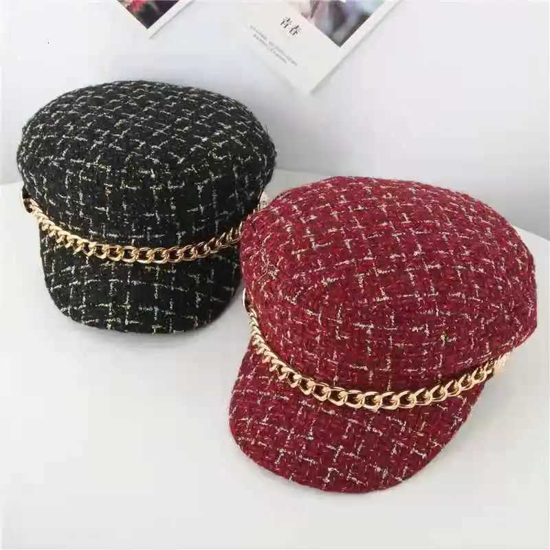 Spring and Autumn Beret Childrens Xiaoxiang Wind Hat Korean Edition Trend Style Octagonal Hat New Chain Retro Hat XJ250807