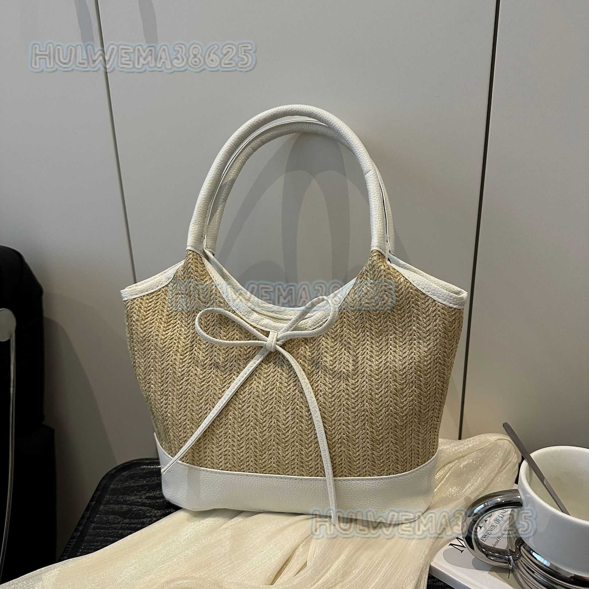 Summer 2025 Bowknot Underarm Bag for Women Fashionable Casual Large Capacity Handbag Niche Straw Woven Color-block Shoulder Bag H250806