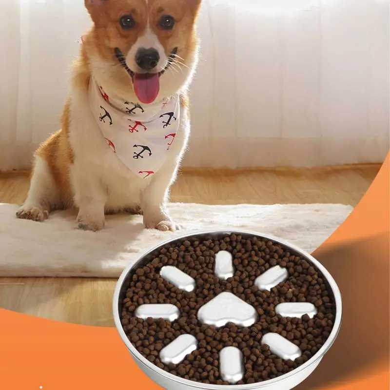 Slow Feeder Bowl Dog Maze Food Bowl Slow Feeder Stainless Steel Non Slip Anti Choking Maze Dishes Pet Supplies Food Containers Y250806