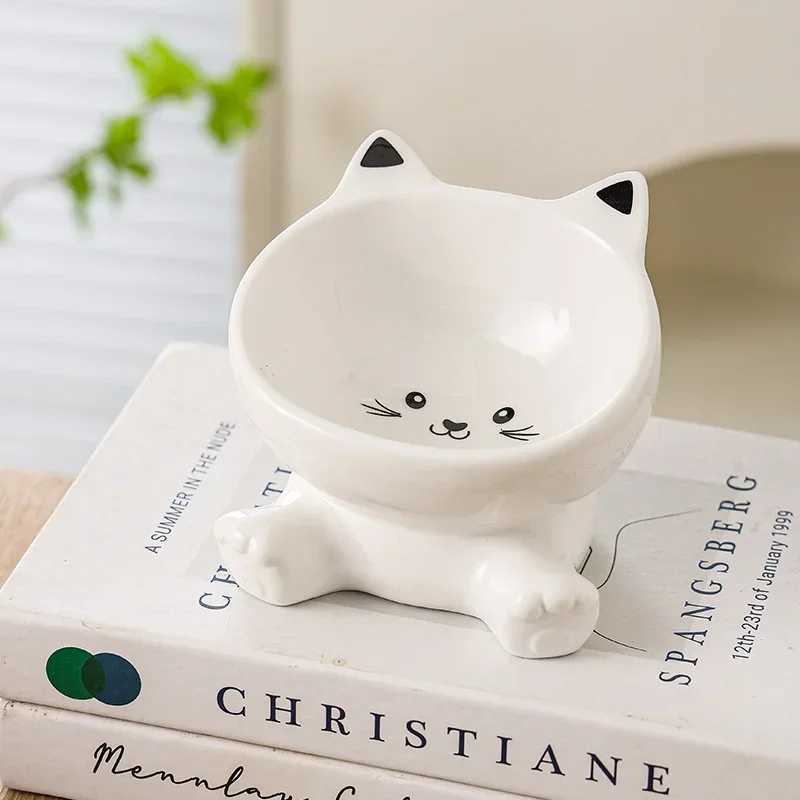 Fashion Ceramic Dog Bowl Non Slip High Foot Elevated Pet Feeder Dish for Puppy Cat Food Water Cartoon Pattern Pet Supplies Y250806