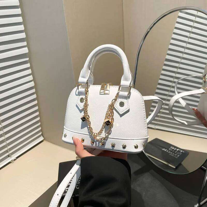 Summer Studded Shell Bag Minimalist Shoulder Crossbody Purse With Metallic Accents