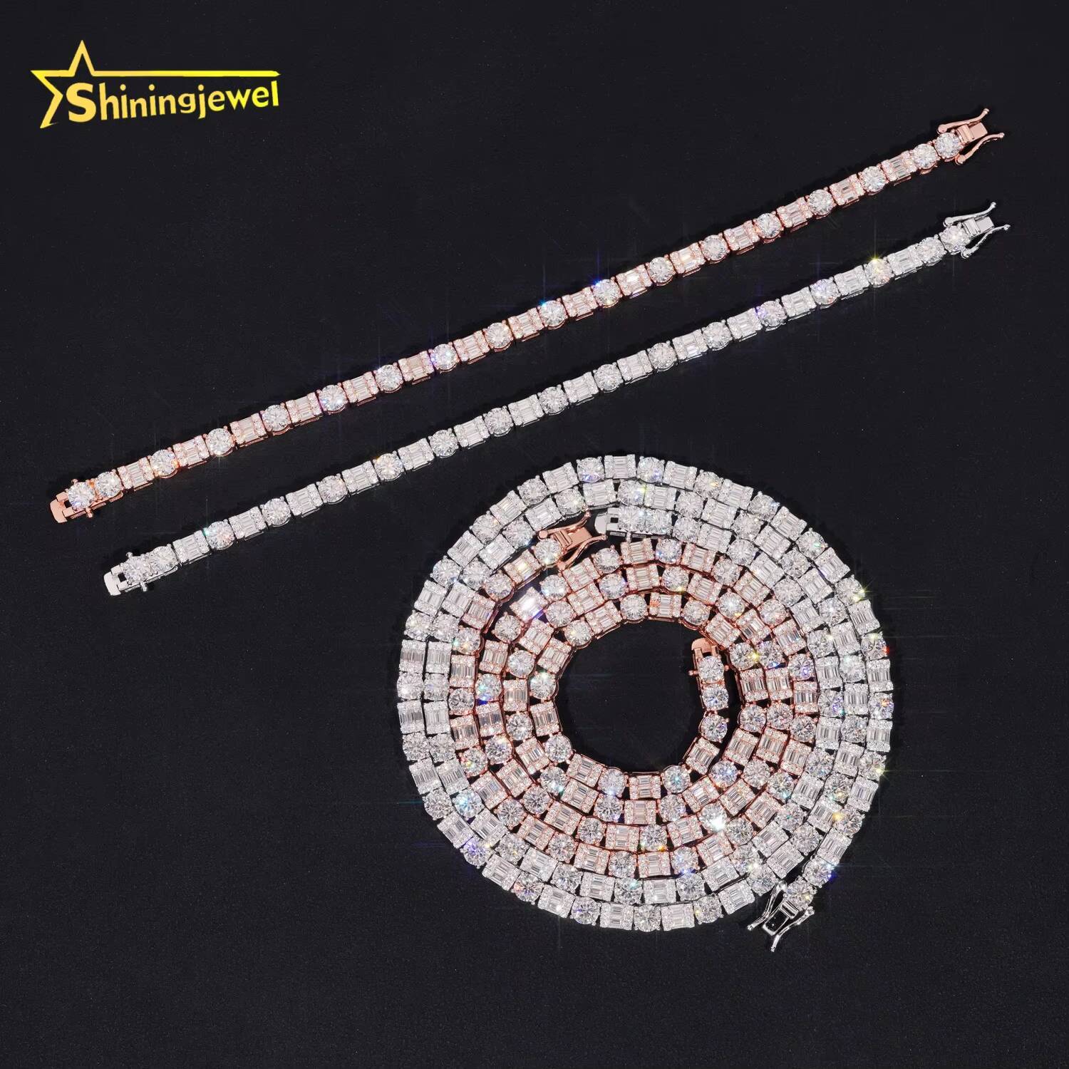 Trendy 925 Sterling Silver Tennis Chain Moissanite Jewelry GRA Certificated Emerald Cut Moissanite Tennis Necklace Men Women