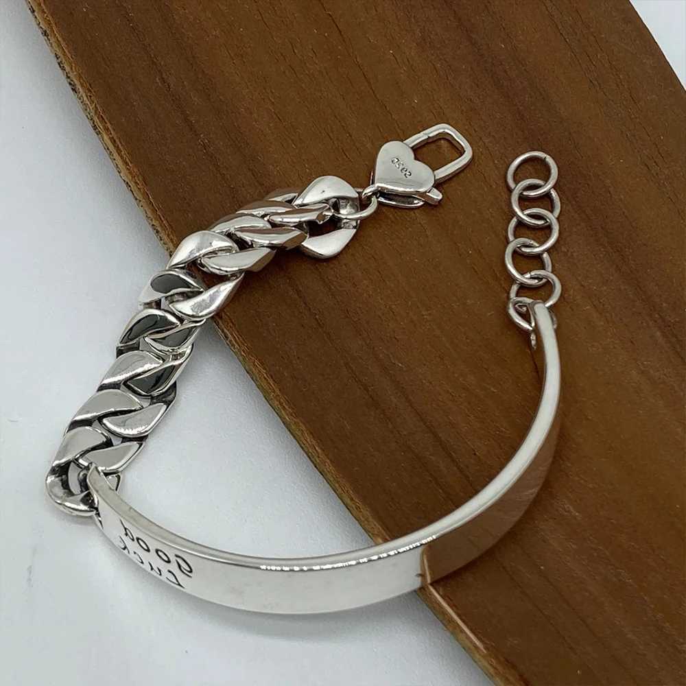 925 Sterling Silver Chain Asymmetric Bracelet for Women Vintage Lucky Letter Punk Jewelry Gift Dropshipping W250807